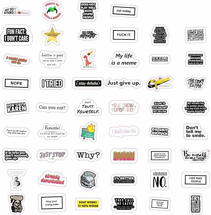 BulbaCraft 100Pcs Snarky Stickers, Sarcastic Stickers - Demotivational Decals for Water Bottle and Laptop - Unmotivational Decals, Gifts for Women & Men