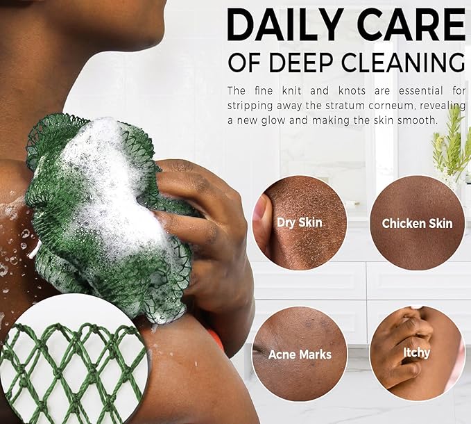 Afro Scrubber African Net Sponge - 2 Pieces Authentic African Wash Cloths - Exfoliating Body Sponges for Showering Forest & BabyPink - Back Scrub Exfoliator Shower Loofah for Body Bath Accessories