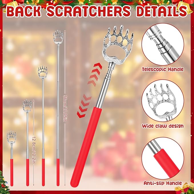 16 Pcs Head Massager and Back Scratcher with Christmas Gift Box, Scalp Massager Extendable Back Scratcher Tool for Body Relax Stress Relief Stocking Stuffers for Men Women(Bear Claw)