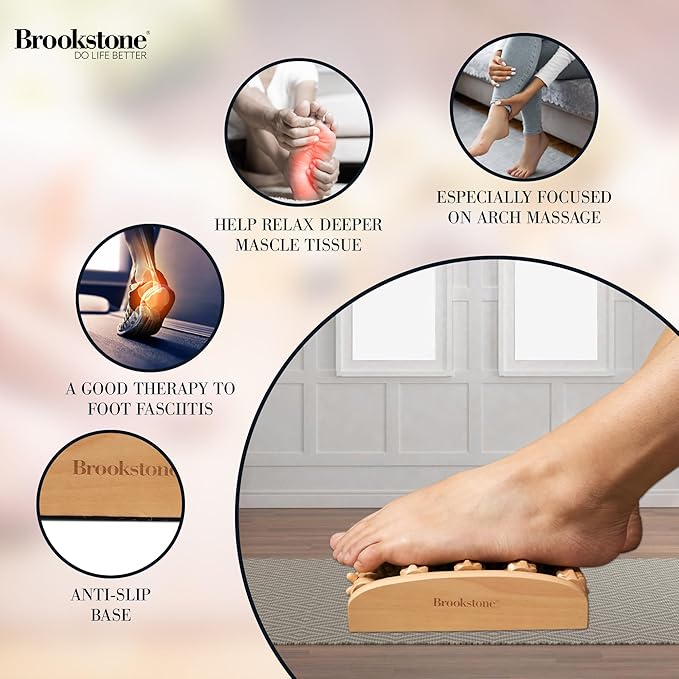 Brookstone Wooden Foot Roller Massager - Deep Tissue Reflexology & Trigger Point Therapy for Plantar Fasciitis, Arch & Heel Pain Relief - Portable Manual Massager, Ideal Gift for Home or Travel
