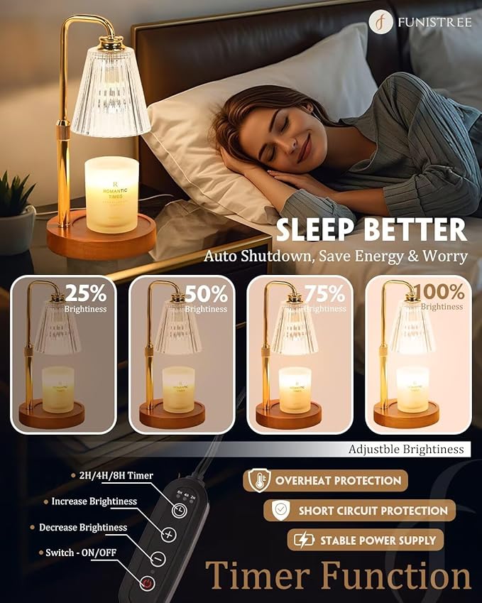 Candle Warmer Lamp with Timer Dimmable, Christmas Birthday Gifts for Women Mom, Adjustable Candle Warming Lamp with 2 Bulbs, Crystal Candle Lamp Warmer for Jar Scented Candles, House Warming