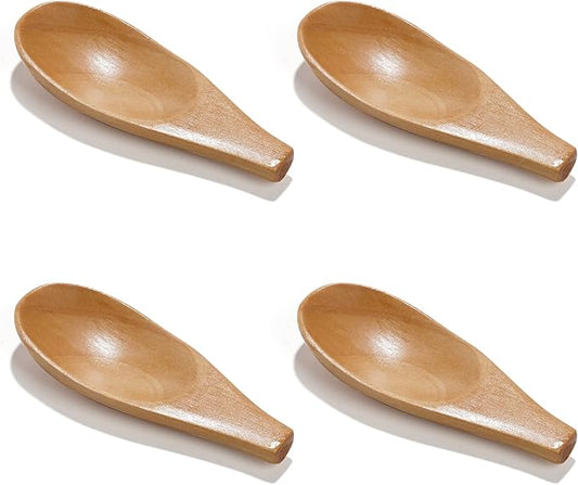 NUOMI 4 Pack Wooden Scoop for Jars, Mini Wood Spoons with Short Handle for Salt, Tea, Coffee Beans, Candy, Milk Powder, Spice, Natural Color