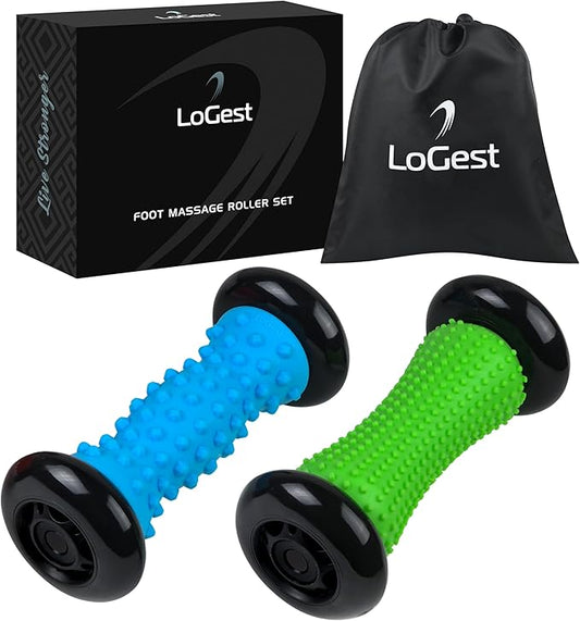 Logest Foot Massage Roller - for Trigger Point Therapy, Injury Rehabilitation & Deep Tissue Massage - Prevent Stiffness & Improve Strength - Silicon with Nodules (Blue - Green 2 Pack)