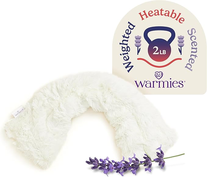 warmies Microwavable Neck & Shoulder Wrap - Heating & Cooling Plush Pad for Calming Relaxation - Weighted & Heated Neck Warmer with Scented Lavender - Microwave Heat Pad for Aches & Pain - Cream