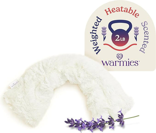warmies Microwavable Neck & Shoulder Wrap - Heating & Cooling Plush Pad for Calming Relaxation - Weighted & Heated Neck Warmer with Scented Lavender - Microwave Heat Pad for Aches & Pain - Cream