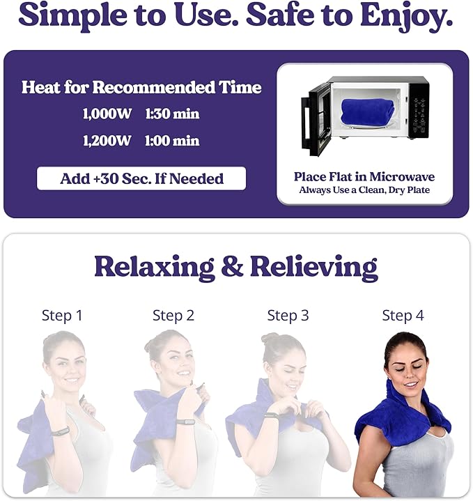 Microwavable Heating Pad for Neck, Shoulders, and Back by Joy & Grace | 5 Lb Weighted Neck & Shoulder Wrap | Moist Heat Therapy Pack for Relaxation and Comfort | Soft Micro-Mink Cover | Unscented Blue