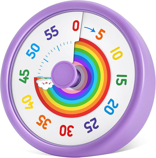 HIPPIH Visual Timer for Kids, 60 Minute Countdown Timers for Classroom Kitchen Office, Rainbow Disk Desk Timer Clock with Silent Operation, Pomodoro Timer Time Management Tools for Toddler ADHD Purple