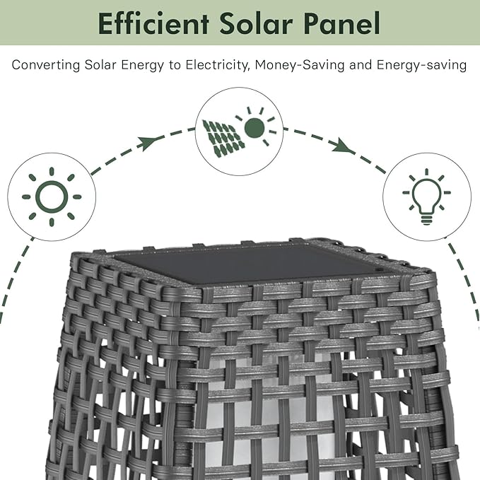 Grand patio 2-Piece Outdoor Floor Lamp Solar Powered Lantern Water-Resistant Wicker Deck Light for Garden or Porch - Medium Fuji, Silver Gray