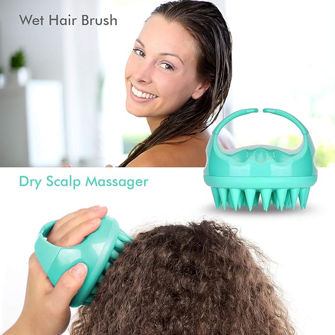 SAVION Scalp Massager Brush Relaxes Scalp and Relieves Itching - Hair Brush Exfoliator for Dandruff Removal - Soft Silicone Head Scrubber for Wet & Dry Strands - for All Hair Types