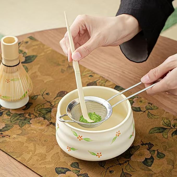 Ceramic Matcha Whisk Set, Complete Matcha Set-8PCS for Ceremonial Grade Matcha, Tea Gifts for Tea Lovers for Christmas, Birthday, Halloween (Light Cream Color)