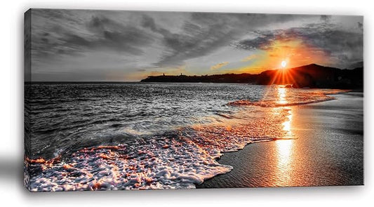 Yxbhhym-Large Canvas Wall Art Living Room Black and White Beach Wall Decor for Bedroom Landscape Ocean Room Decor Sea Sunset Paintings Seascape Prints Art Office Artwork Morden Framed Decorations