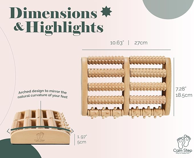 Wooden Foot Roller Massager for Plantar Fasciitis Relief - Arch-Shape Design for Neuropathy & Stress Relief - Durable & Portable Wooden Foot Massager roller - Includes Reflexology Chart