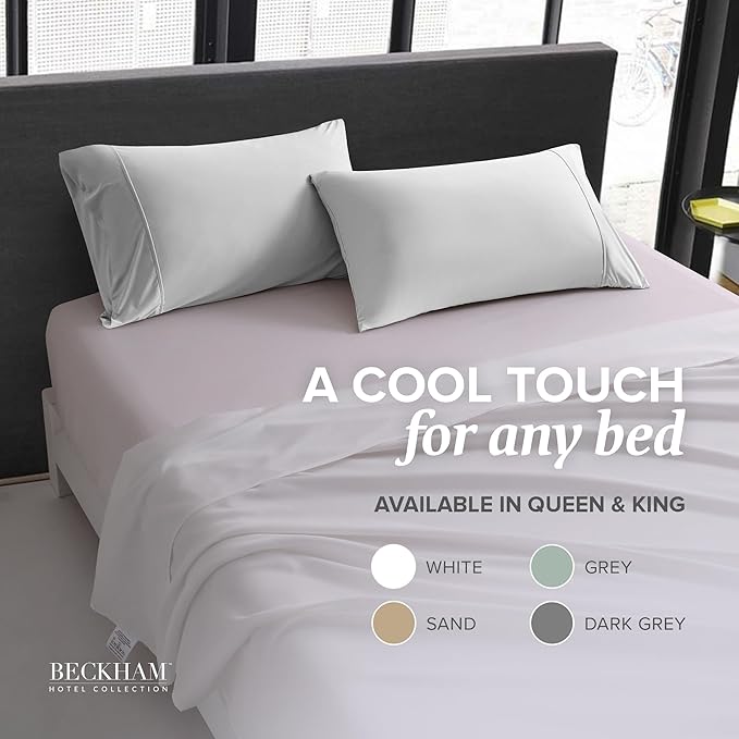 Beckham Hotel Collection Cooling Pillowcases for Hot Sleepers, King Size Set of 2, Cool Bedding, Envelop Closure, Silky Soft, Breathable, Moisture-Wicking, White
