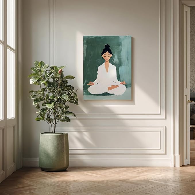 GELDSTEI Framed Zen Wall Art, Tranquil Meditation Wall Decor, Yoga Girl Canvas Painting, Spiritual Aesthetic Picture, Calming Mindfulness Poster Print for Living Room Spa Yoga Studio 16"x24"