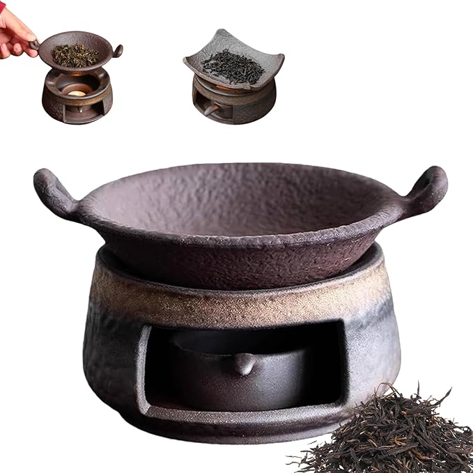Ceramic Tea Stove Warmer Set – Handmade Candle Wax Melt Warmer with Tealight Holder, Cedar and Zen Aromatherapy Burner for Home, Office, Meditation Spaces (A)