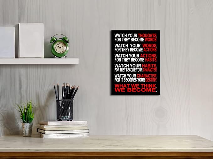 Pyradecor Watch Your Thoughts Motivational Classroom Poster Modern Canvas Prints Wall Art Paintings Ready to Hang for Office Living Room Home Decorations Stretched Pictures Artwork