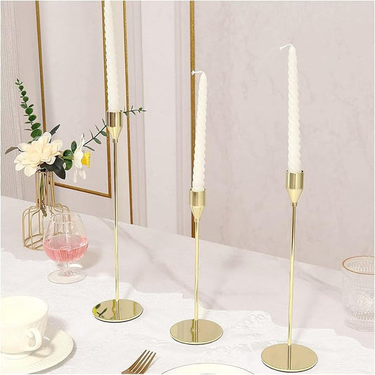 3Pcs Lemon Gold Candlestick Holders Set Fit 3/4" Tall Taper Candle Home Decorative Table Centerpieces for Family Dinning, Party Decoration