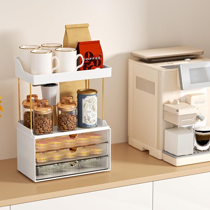 3 Drawers Bathroom Counter Organizer - 5 Tier Makeup Organizer, Versatile Perfume Organizer, Ideal for Bathroom Storage, Vanity, Large Skincare, Perfume, Present, Clear