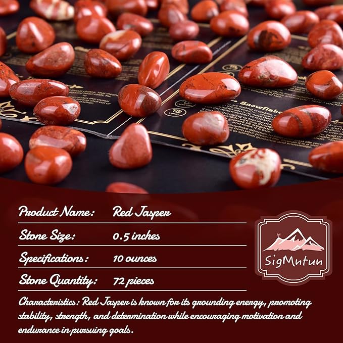 Polished Red Jasper Crystal Stone Set - 72 Pcs, 0.5" 10 oz Handpicked Tumbled Gemstones Rocks, Pebbles for Reiki, Chakra, Healing