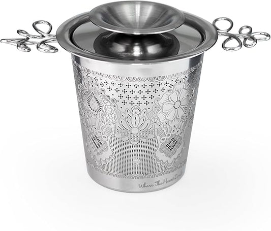 Luxury Tea Strainer Set - Stainless Steel Infuser with Diamond Patterns, Crystal Accent Chain, Fine Mesh Filter & Ergonomic Handle for Loose Leaf Tea