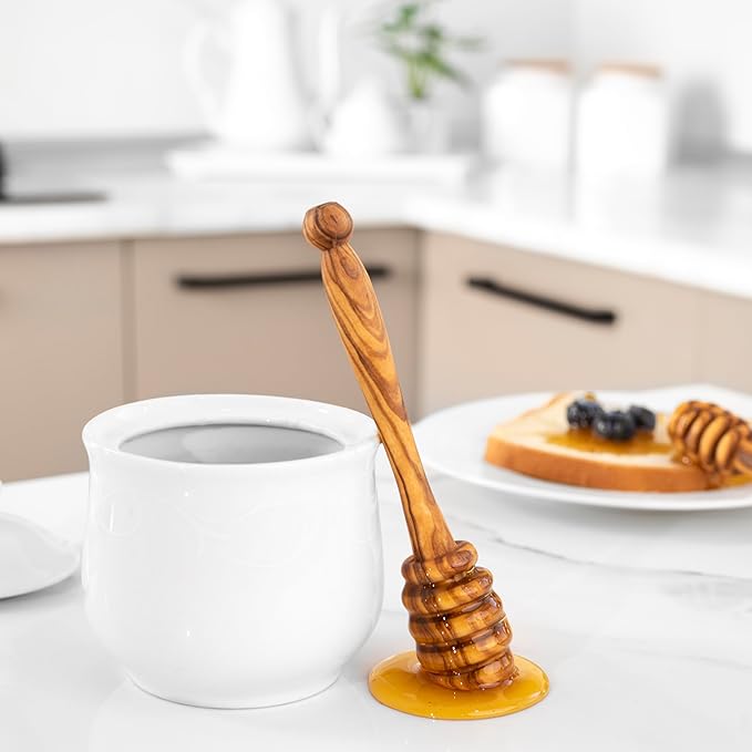 Olive Wood Honey Dipper Stick – 5.9 Inch Natural Handmade Honey Stirrer Wand for Jars, Tea, Coffee, Cooking, Drizzling, Spreading – Eco-Friendly Kitchen Tool