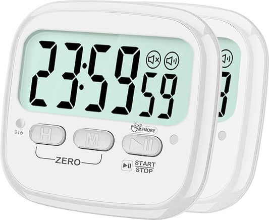 2-Pack Magnetic Kitchen Timers for Cooking, Digital Stop Watch Countdown Timer for Kids, Teachers, Classroom, Office, Exercise - Battery Included