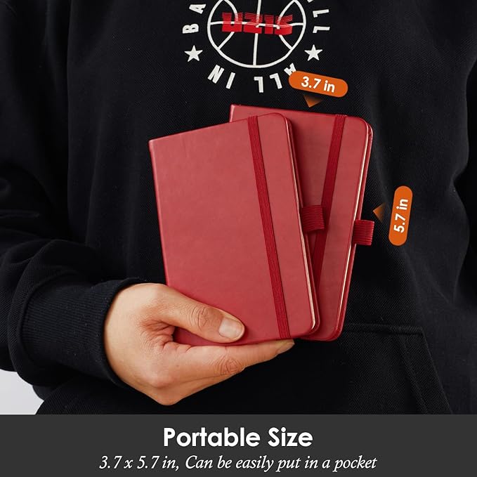 Small Leather Notebook Journal Notepad with Pen for Writing Women, Mini Pocket Small Notepad Lined Address Note Book Note Pads for Work Travel, Red Waterproof Leather Cover Notebook
