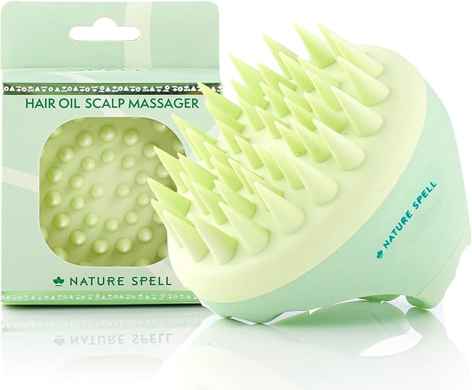 Nature Spell Scalp Massager & Scrubber, Soft Silicone Bristles, Oil Applicator & Exfoliator for Wet and Dry Hair