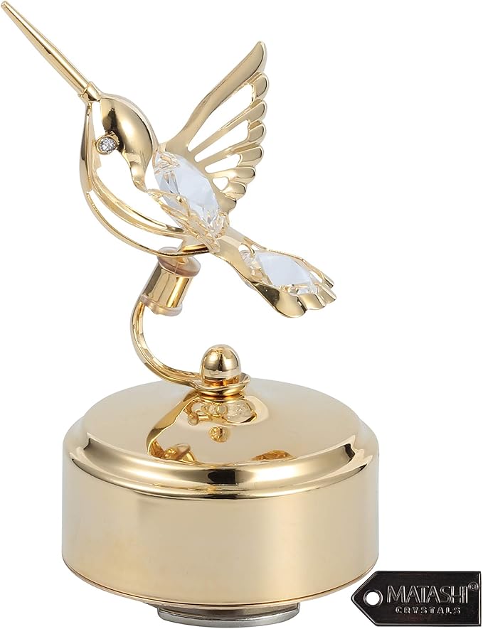 Matashi Hummingbird Music Box – 24K Gold Plated Crystal Studded Gift – Best for Mother’s Day, Holiday, Anniversary, Valentines, Birthday for Women, Girlfriend, Wife, Mom, Grandma