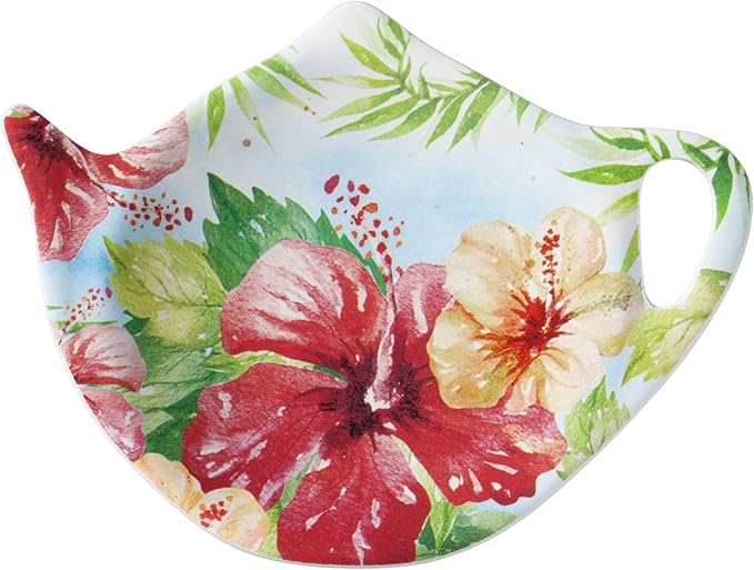 Supreme Housewares Hibiscus Tea Bag Holders, Teapot Shaped Tea Bag Coasters Spoon Rests Saucer Seasoning Dish Set, Multicolor, 4 x 3 Inch, Set of 4