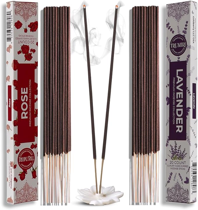 Trumiri Incense Sticks - Combo Pack of 40 Insence-Sticks - 20 Rose + 20 Lavender - Insenses - Insents - Incents - Inscense - Incence - Incienso - All Natural Incense Sticks