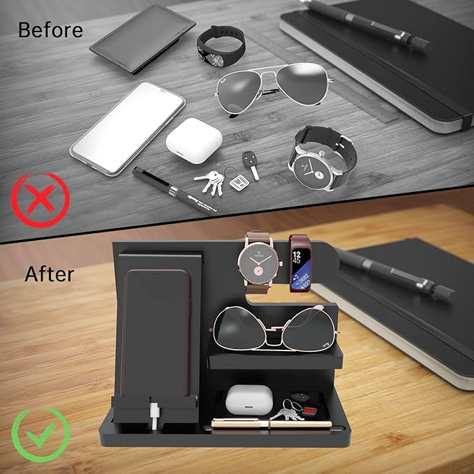 Mens Gifts Ideas Nightstand Organizer for Men Wood Phone Docking Station for Dad Father Boyfriend Husband Grandpa Birthday Gift for Mens Christmas Day Presents