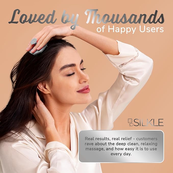 Silicone Scalp Scrubber - Massage Shampoo Brush, Soft Bristles for Hair Growth & Dandruff Removal - Ergonomic Design, Wet & Dry Use, Deep Cleansing Scalp Exfoliator for All Hair Types - Gray