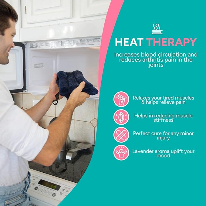 SunnyBay Microwave Heating Pad, Microwavable Heated Neck and Shoulder Wrap with Wide Neck Coverage, Hands-Free Moist Aromatherapy Hot Pack with Lavender, 26x7 Inches, 2.5 lbs, Navy Blue