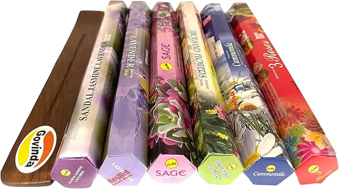 Sreevani Incense Sticks Variety Pack #12 and Incense Stick Holder Bundle Gift Set with 6 Flower #2 Theme Fragrances