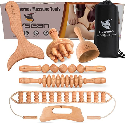 7-in-1 Wood Therapy Massage Kit, Perform Lymphatic Drainage, Relax Your Muscles, Relief Pain for Muscle, Anti-Cellulite