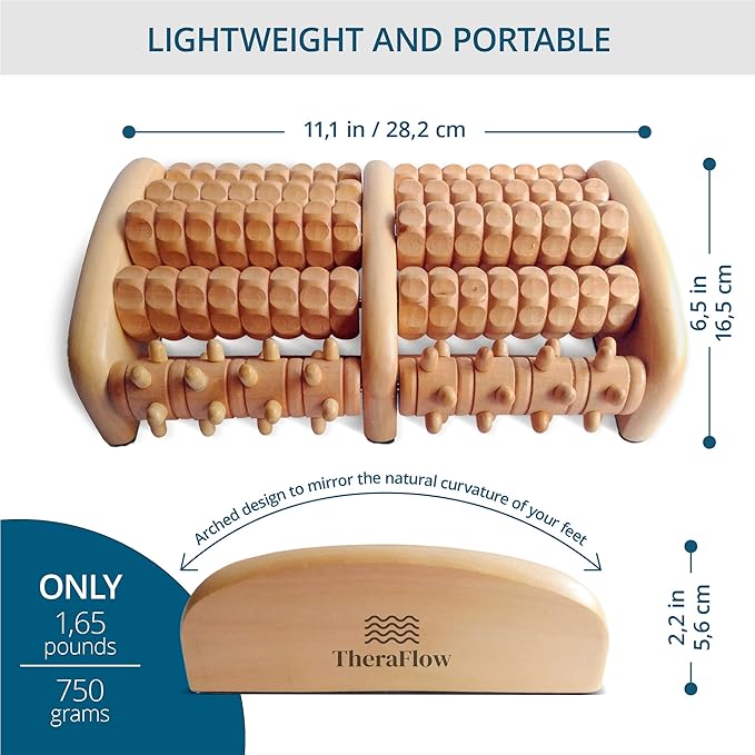 TheraFlow Wooden Foot Massager for Neuropathy, Heel Pain and Targeted Plantar Fasciitis Relief | Deep Tissue and Feet Massage for Relaxation | Reflexology Tool for Planters Facetious Relief