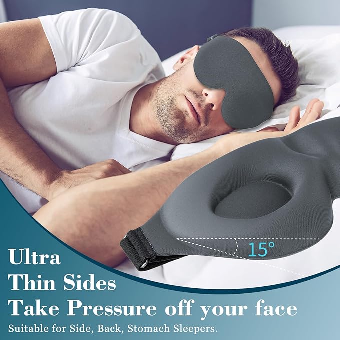 ZGGCD Sleep Mask for Side Sleeper, Light Blocking Sleeping Eye Mask for Women Men, 3D Contoured Cup Night Blindfold, Luxury Eye Cover Eyeshade with Adjustable Strap for Travel, Nap, Grey