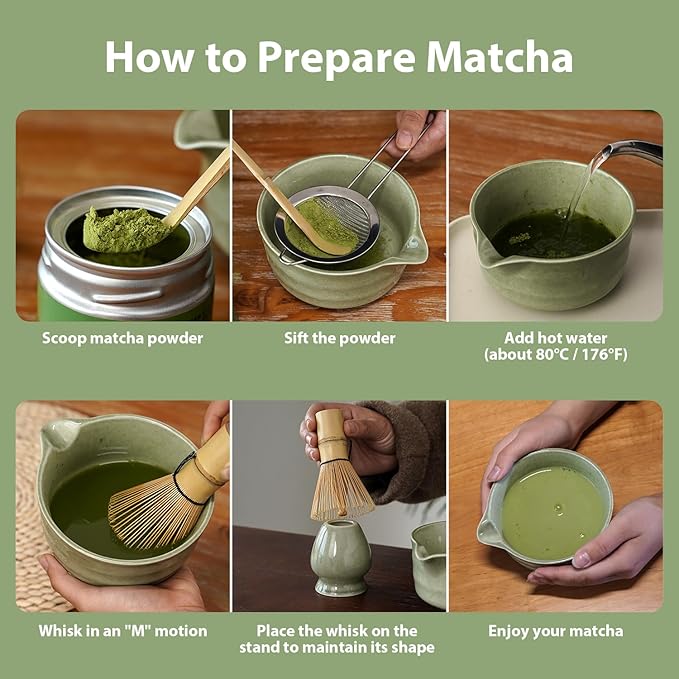 Matcha Whisk Set, Matcha Kit Japanese Tea Set Includes Matcha Bowl with Spout, Matcha Whisk Holder (Chasen), Bamboo Matcha Whisk and Bamboo Scoop, Ceramic Matcha Kit for Tea Lovers