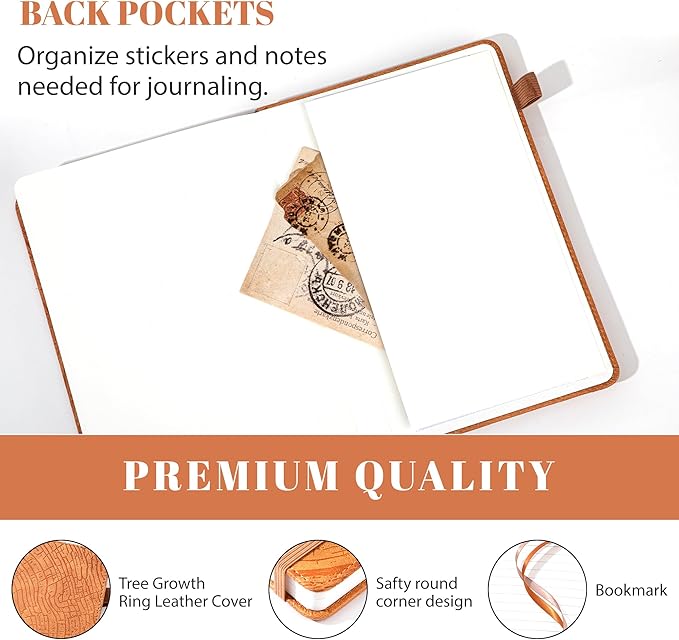 CAGIE Lined Journal for Men Women, Tree Growth Ring Leather Bound Journal Notebook, 256 Pages 100 GSM Journals for Writing, A5 Hardcover Journaling Notebooks for Work, Note Taking