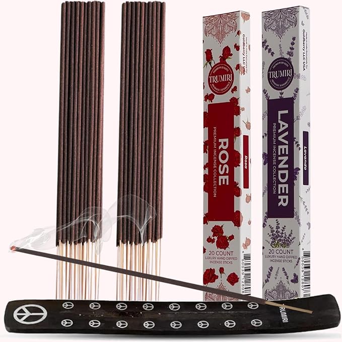 Trumiri Incense Sticks - Combo Pack of 40 Insence-Sticks - 20 Rose + 20 Lavender - Insenses - Insents - Incents - Inscense - Incence - Incienso - All Natural Incense Sticks