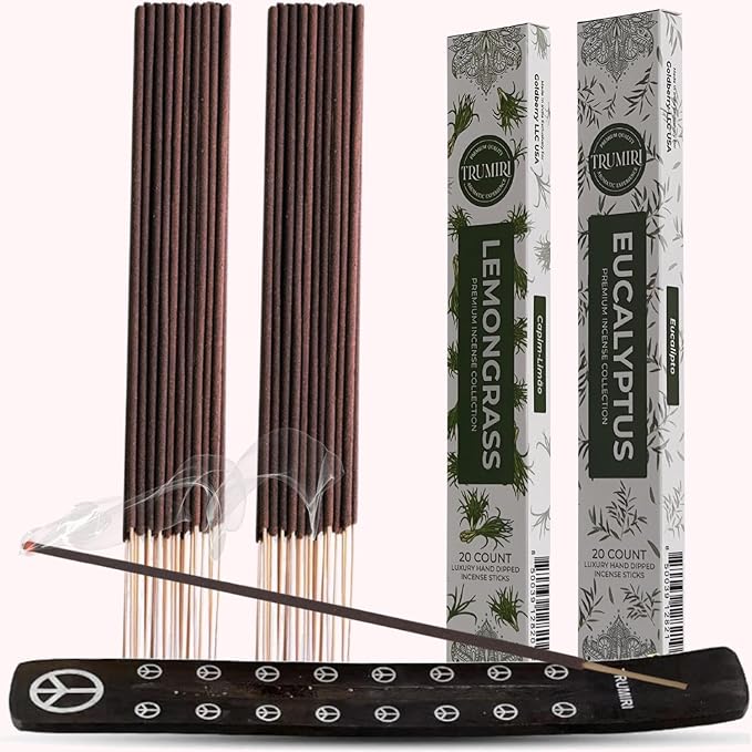Trumiri Incense Sticks - Combo Pack of 40 Insence-Sticks - 20 Lemongrass + 20 Eucalyptus - Insenses - Insents - Incents - Inscense - Incence - Incienso - All Natural Incense Sticks