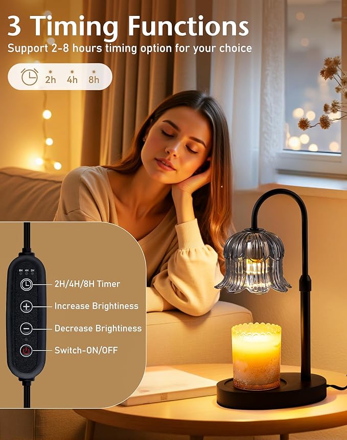 Flower Candle Warmer Lamp with Timer - Lotus Light Electric Wickless Warming Height Adjustable Dimmable No Flame Heat Warm Melt Wax Scented Floral Table Lights Elegant Tulip Modern Home Decor