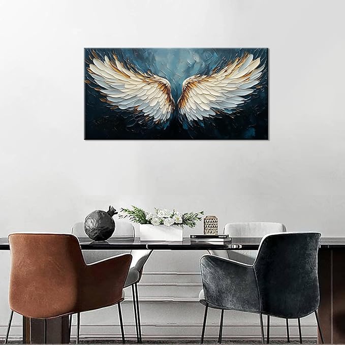 ZESTRILIA Angel Wings Wall Art Blue Oil Painting Reproduction Print Modern Abstract Canvas Paintings Waterproof Artwork Picture for Living Room Bedroom Home Office Kitchen Décor (20x40inch)