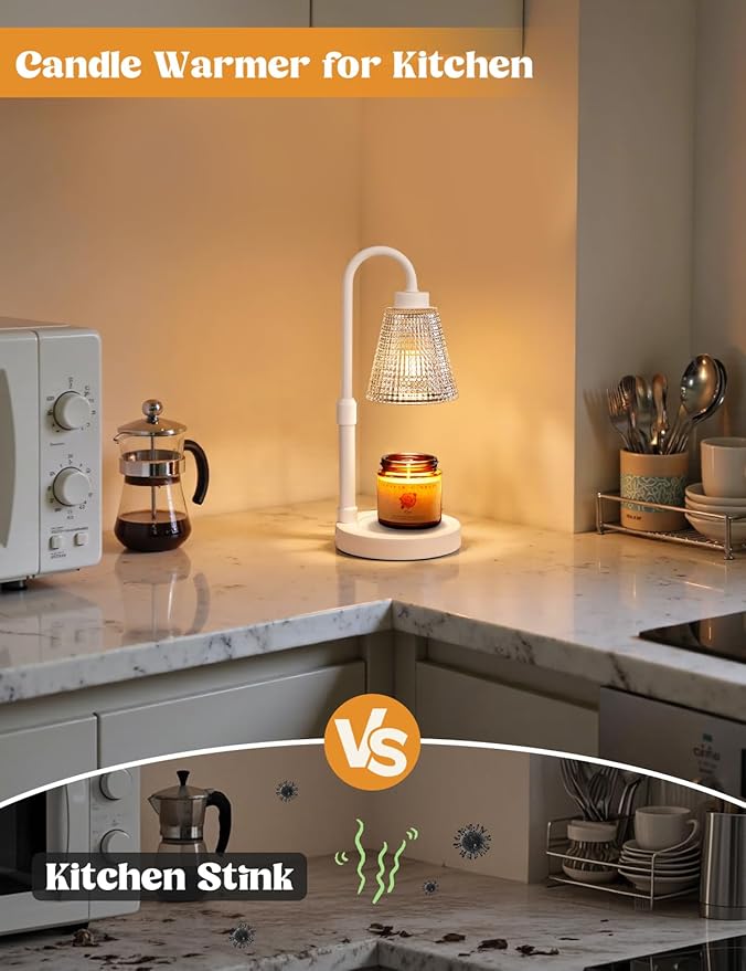 Innqoo White Candle Warmer Lamp with Timer, Dimmable Candle Warmer for Jar Candles, Height Adjustable Wax Melts Warmer, Birthday Gifts for Women Mom, House Warming Gifts New Home Decor