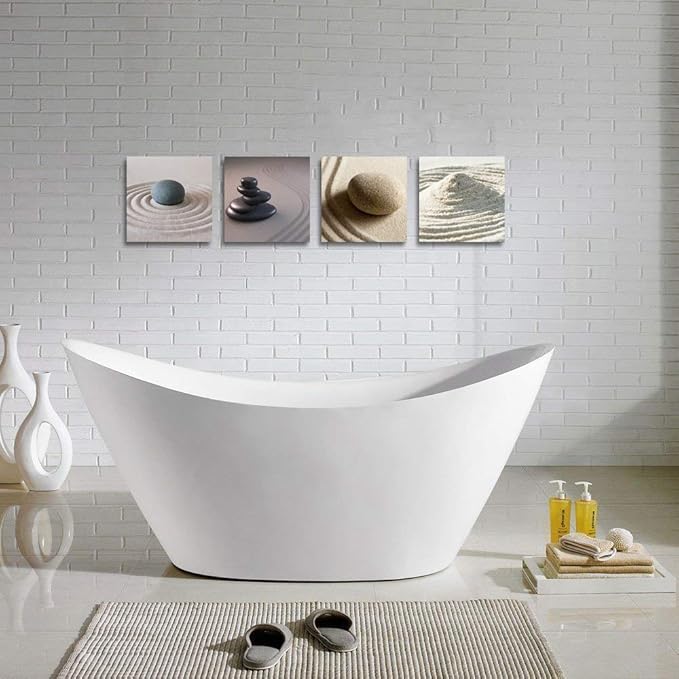 Zen Wall Art Relaxing Stone Spa Theme Painting Bathroom Wall Decor Framed Gallery Wrap 12"x12"x4 Panels