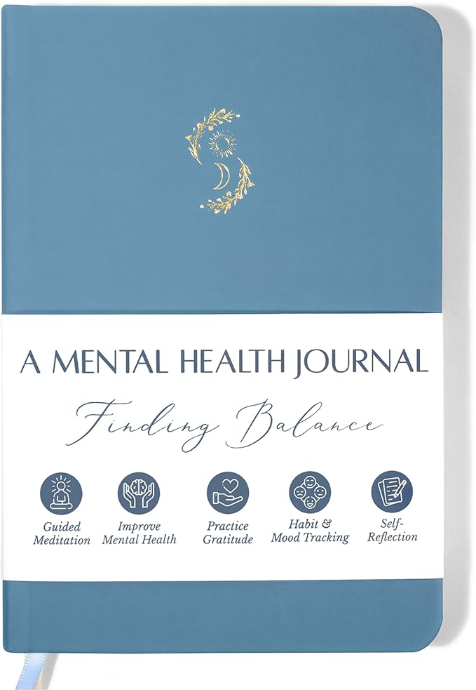 FINDING BALANCE Mental Health Journal – 6-Month Daily Journal with Prompts for Mindfulness, Self-Care & Healing – Anxiety & Depression Relief – Blue Hardcover