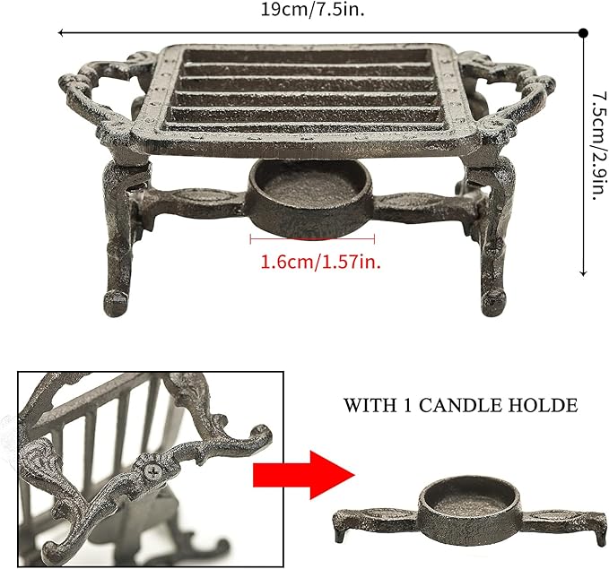 Sungmor Heavy Duty Cast Iron Teapot Dish Warmer Stable Holder for Tealight Stand | Tealight Warmer Decorative Stove for Villa Yard Balcony-Square