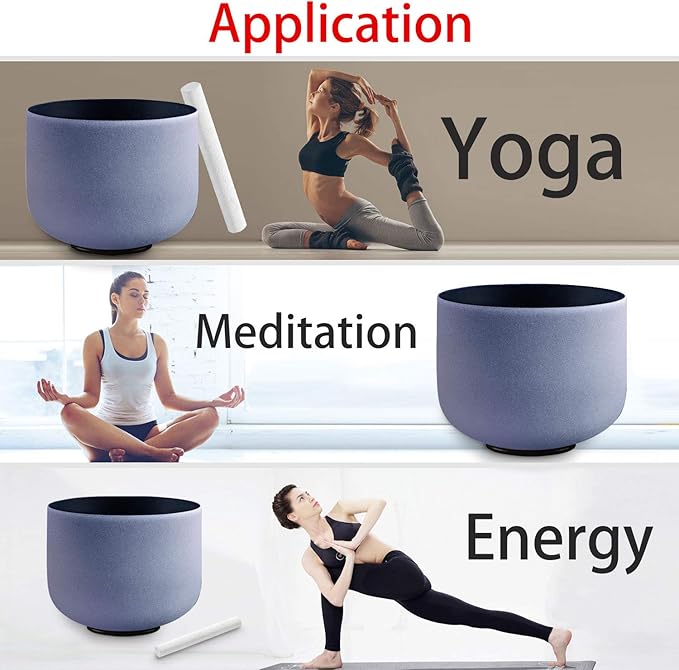 RYAN DVAN 8” A Note Indigo Frosted Third Eye Chakra Crystal Singing Bowl with Free Heavy-Duty Carrying Case and Suede Striker O-Ring