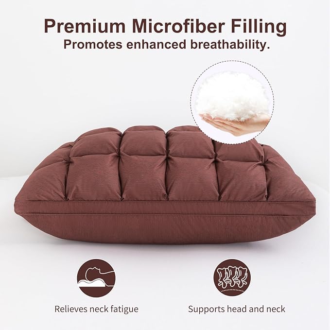 YOUR MOON Soft Pillows Standard for Sleeping, Support Bed Pillows, Fluffy Down Alternative Pillow, Luxury Hotel Gel Standard Pillows for Side Sleeping (Brown)